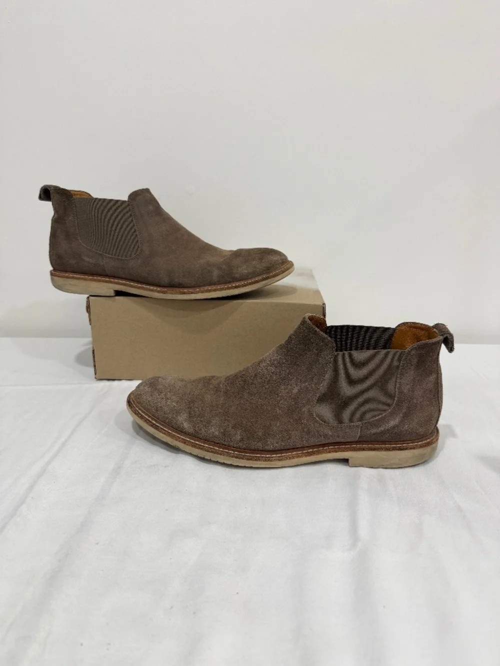 Used W/O Box! Men's Italian Brown Tan Suede Dress Slip On Chelsea Boots EU 46